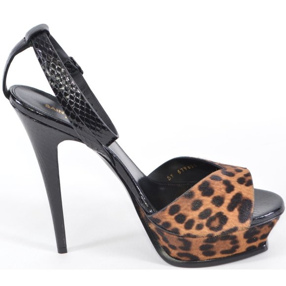New YSL Saint Laurent TRIBUTE 105 Snakeskin Leopard Print Pony Hair Shoes 40 10 - Picture 6 of 11